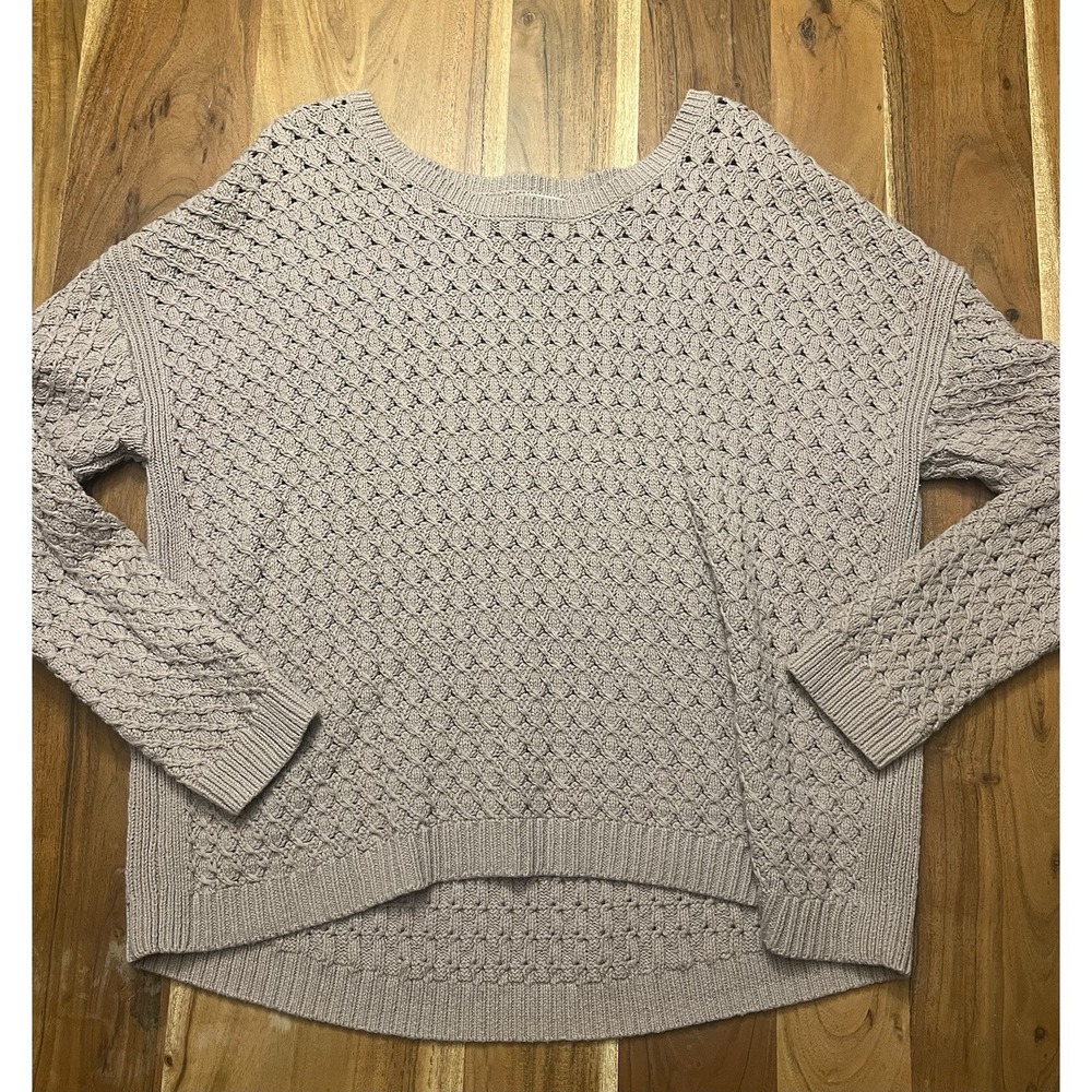 Old Navy Womens Taupe Open Knit Pointelle High Low Crew Neck Sweater L